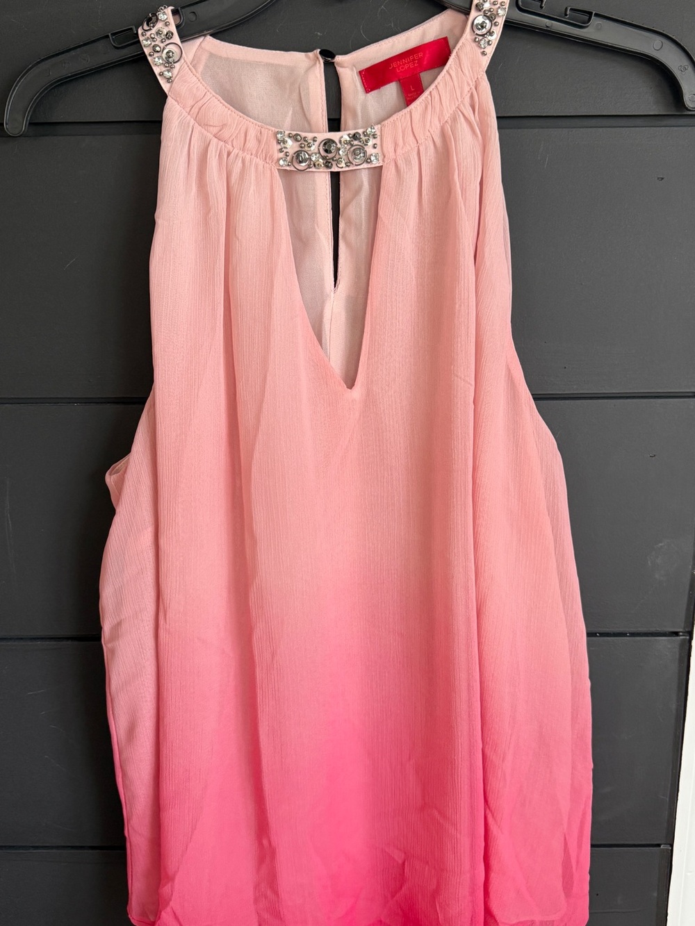Jennifer Lopez Pink Ombre Halter Top with Beaded Neckline